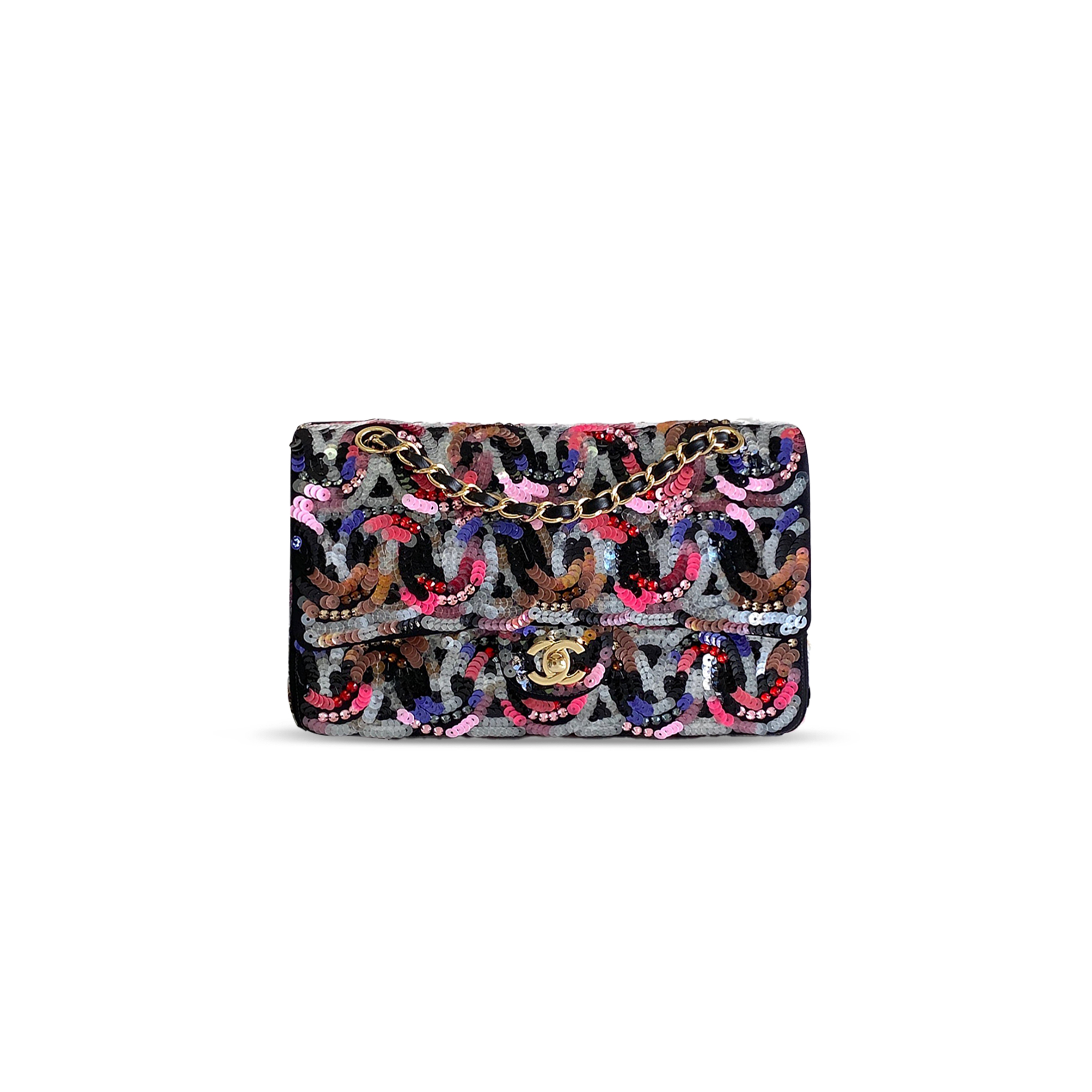 Ch*el rectangular sequin flap bag 196351 (25.5*15.5*6.5cm)